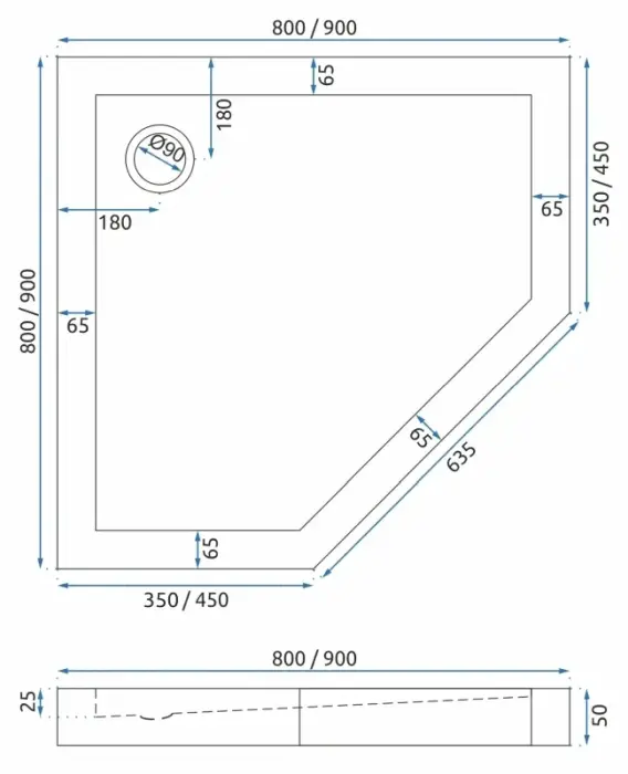 Cabina dus cu cadita de dus pentagonala Rea Diamond cu usa batanta 80x80 negru - alb [9]