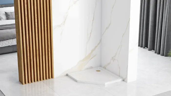 Cabina dus cu cadita de dus pentagonala Rea Diamond cu usa batanta 80x80 negru - alb [7]