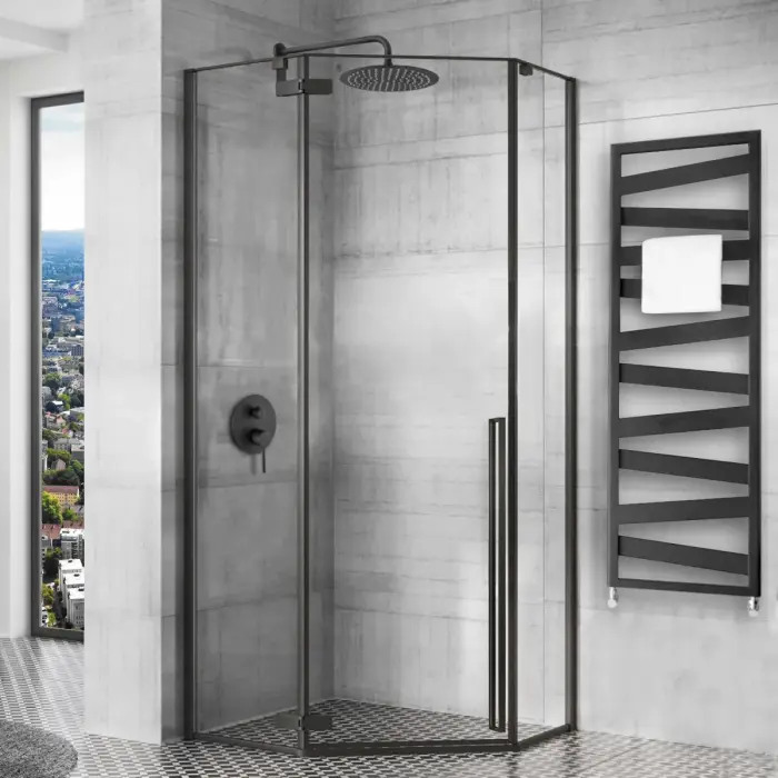 Cabina dus cu cadita de dus pentagonala Rea Diamond cu usa batanta 80x80 negru - alb [3]
