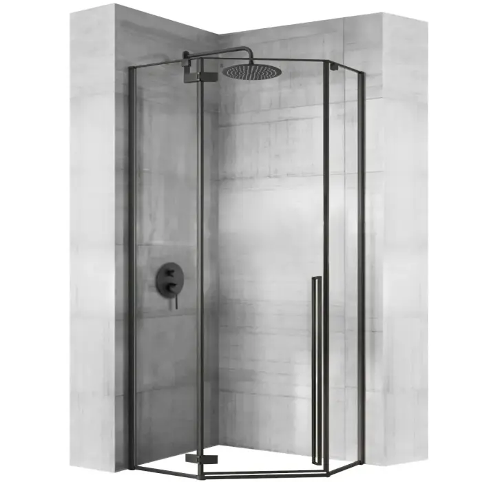 Cabina dus cu cadita de dus pentagonala Rea Diamond cu usa batanta 80x80 negru - alb [1]