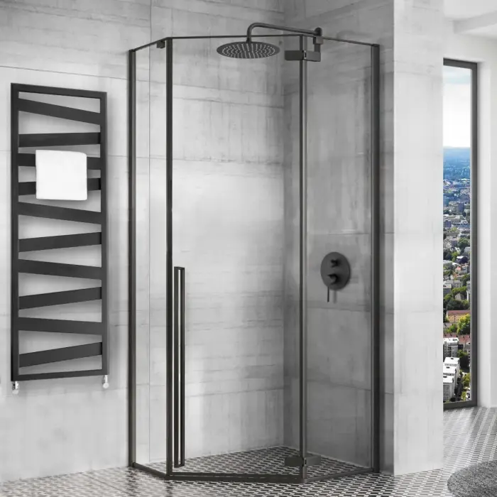 Cabina dus cu cadita de dus pentagonala Rea Diamond cu usa batanta 80x80 negru - alb [2]