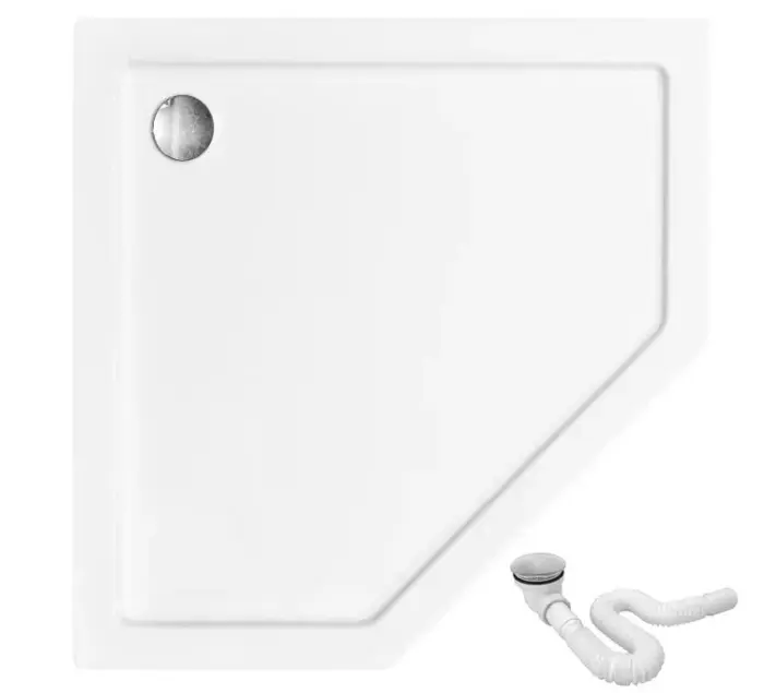 Cabina dus cu cadita de dus pentagonala Rea Hex cu usa batanta 80x80 negru - alb [6]