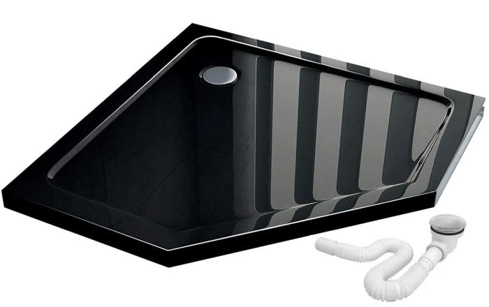 Cabina dus cu cadita de dus pentagonala Rea Hex cu usa batanta 90×90 negru mat [4]