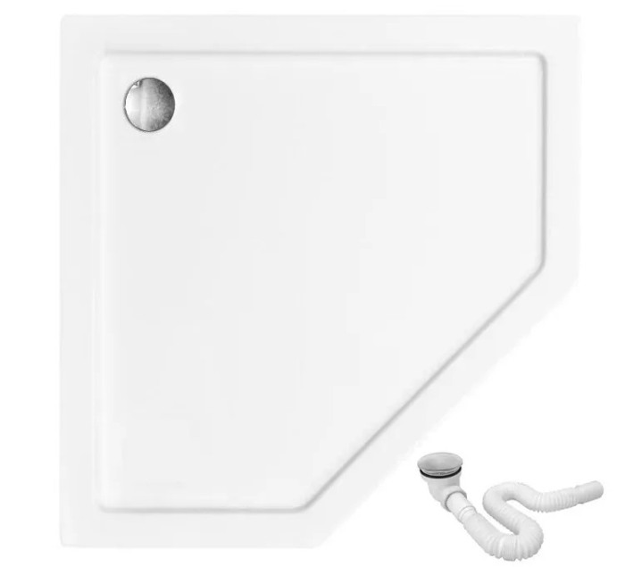 Cabina dus cu cadita de dus pentagonala Rea Hex cu usa batanta 90x90 negru - alb [5]