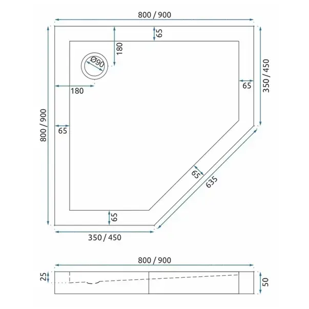 Cabina dus cu cadita de dus pentagonala si usa batanta Rea Diamond 90x90 auriu - negru [3]