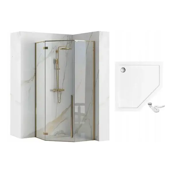 Cabina dus cu cadita de dus pentagonala si usa batanta Rea Diamond 90x90 auriu - negru [10]