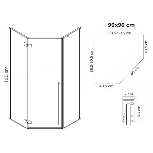 Cabina dus cu cadita de dus pentagonala si usa batanta Rea Diamond 90x90 auriu - negru [2]