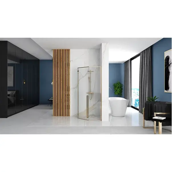 Cabina dus cu cadita de dus pentagonala si usa batanta Rea Diamond 90x90 auriu - negru [5]