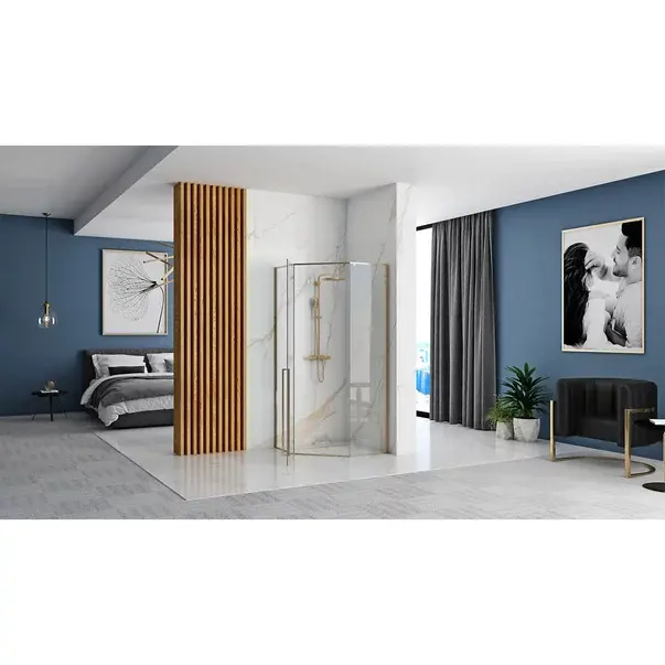 Cabina dus cu cadita de dus pentagonala si usa batanta Rea Diamond 90x90 auriu - negru [7]