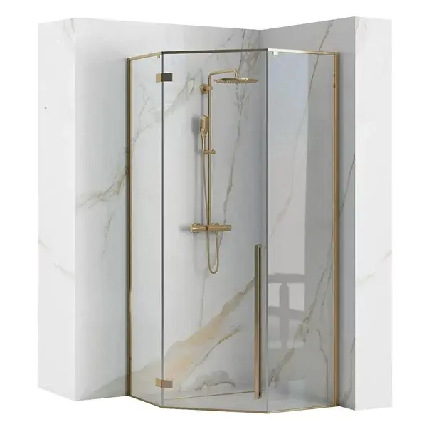 Cabina dus cu cadita de dus pentagonala si usa batanta Rea Diamond 90x90 auriu - negru [1]