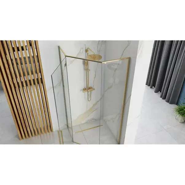 Cabina dus cu cadita de dus pentagonala si usa batanta Rea Diamond 90x90 auriu - negru [4]