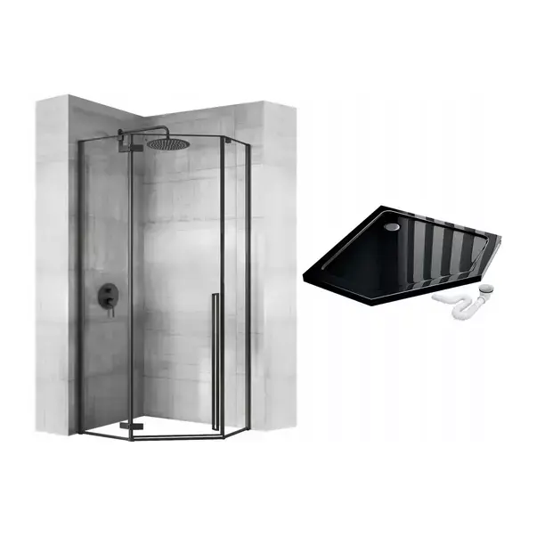 Cabina dus cu cadita pentagonala Rea Diamond cu usa batanta 90x90 negru [2]