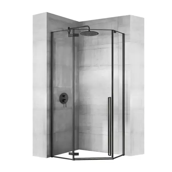 Cabina dus cu cadita pentagonala Rea Diamond cu usa batanta 90x90 negru [10]