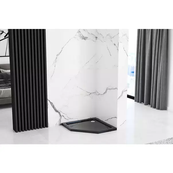 Cabina dus cu cadita pentagonala Rea Diamond cu usa batanta 90x90 negru [5]