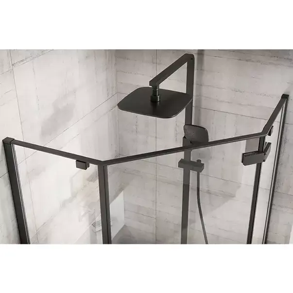 Cabina dus cu cadita pentagonala Rea Diamond cu usa batanta 90x90 negru [7]