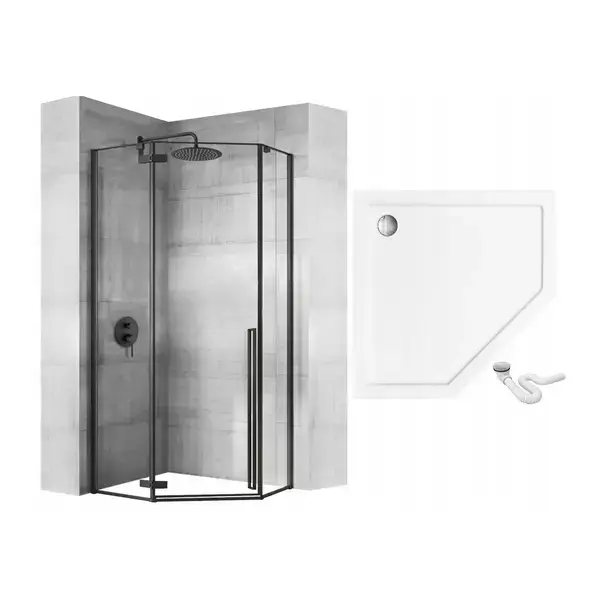 Cabina dus cu cadita pentagonala Rea Diamond negru cu usa batanta 90x90 alb [1]