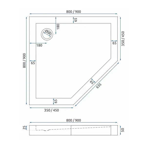 Cabina dus cu cadita pentagonala Rea Diamond negru cu usa batanta 90x90 alb [11]