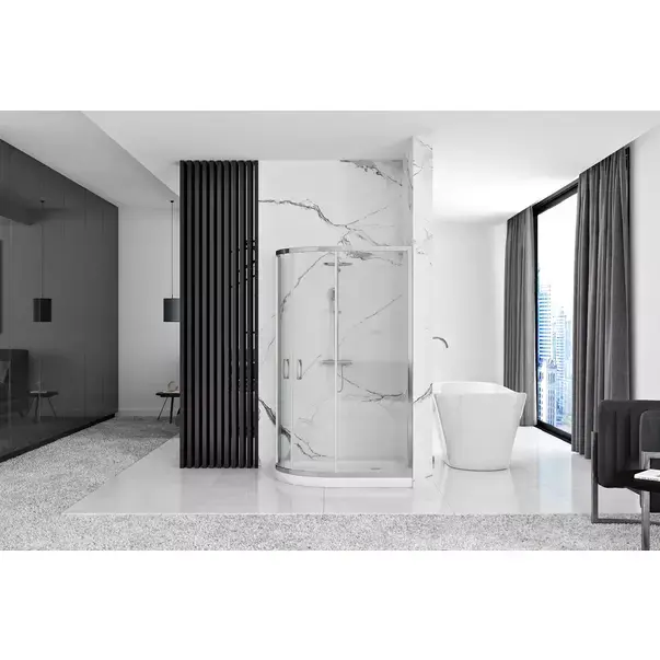 Cabina dus cu cadita semirotunda Rea Look cu doua usi culisante 80x100 crom lucios stanga [4]