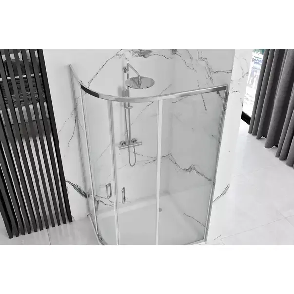 Cabina dus cu cadita semirotunda Rea Look cu doua usi culisante 80x100 crom lucios stanga [2]