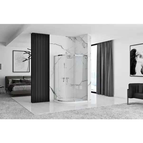 Cabina dus cu cadita semirotunda Rea Look cu doua usi culisante 80x100 crom lucios stanga [3]