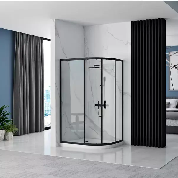 Cabina dus cu cadita semirotunda Rea Look cu doua usi culisante 80x100 negru mat stanga [4]