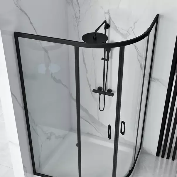 Cabina dus cu cadita semirotunda Rea Look cu doua usi culisante 80x100 negru mat stanga [3]
