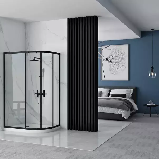 Cabina dus cu cadita semirotunda Rea Look cu doua usi culisante 80x100 negru mat stanga [2]