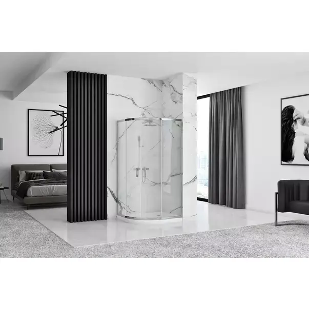 Cabina dus cu cadita semirotunda Rea Look cu doua usi culisante 80x80 crom lucios [5]