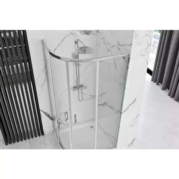 Cabina dus cu cadita semirotunda Rea Look cu doua usi culisante 80x80 crom lucios [4]