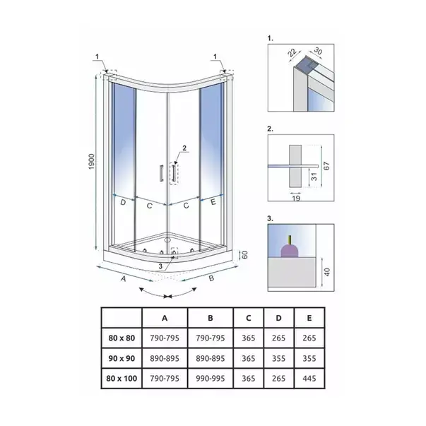 Cabina dus cu cadita semirotunda Rea Look cu doua usi culisante 80x80 negru mat [7]
