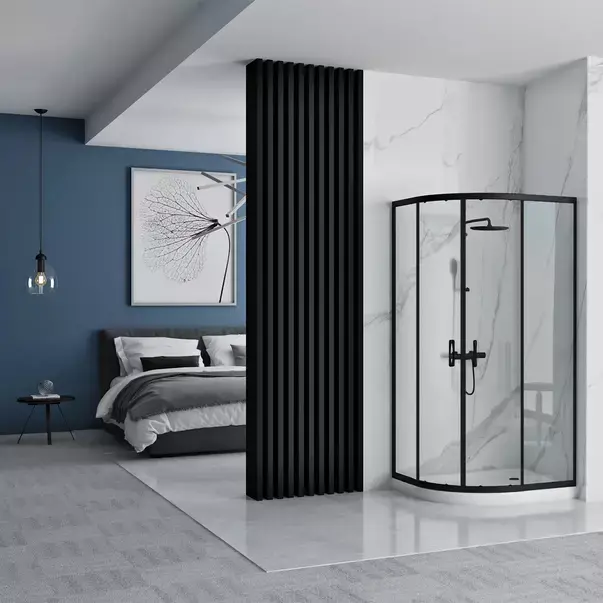Cabina dus cu cadita semirotunda Rea Look cu doua usi culisante 80x80 negru mat [2]