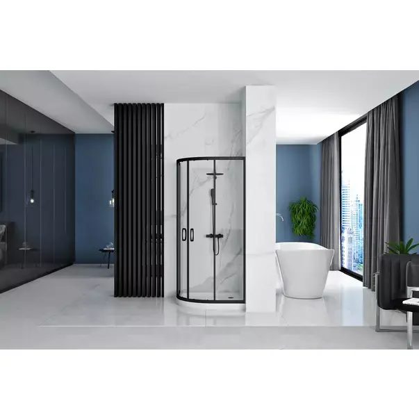 Cabina dus cu cadita semirotunda Rea Look cu doua usi culisante 80x80 negru mat [4]