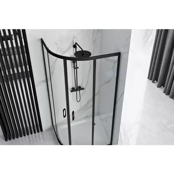 Cabina dus cu cadita semirotunda Rea Look cu doua usi culisante 80x80 negru mat [3]