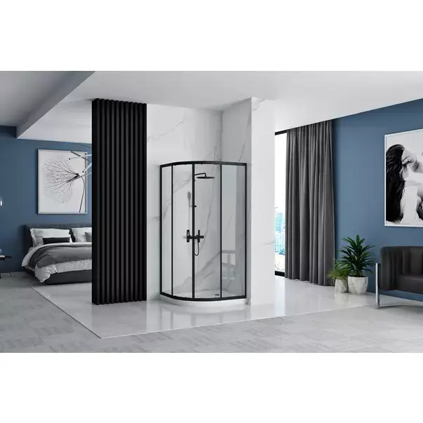 Cabina dus cu cadita semirotunda Rea Look cu doua usi culisante 90x90 negru mat [4]