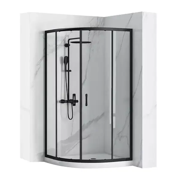 Cabina dus cu cadita semirotunda Rea Look cu doua usi culisante 90x90 negru mat [2]