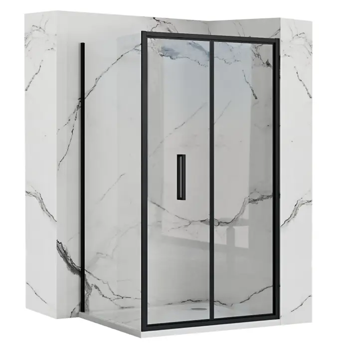 Cabina dus de colt Rapid Fold Negru 90x80cm, Rea [1]