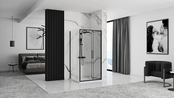 Cabina dus de colt Rapid Fold Negru 90x80cm, Rea [4]