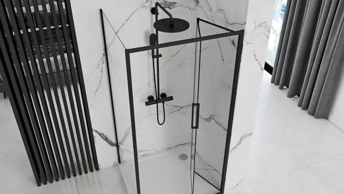 Cabina dus de colt Rapid Fold Negru 90x80cm, Rea [2]