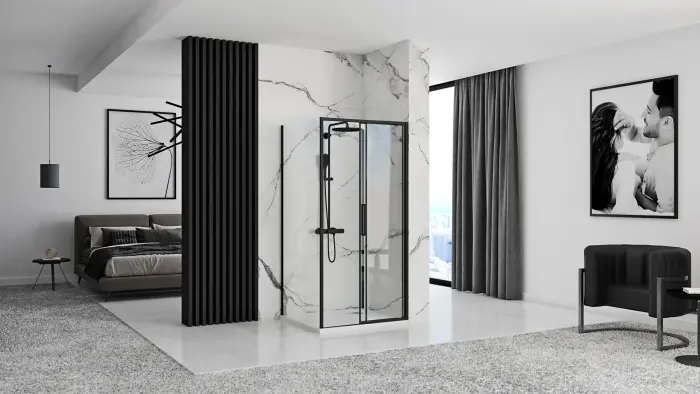 Cabina dus de colt Rapid Slide Negru 160x80cm, Rea [4]