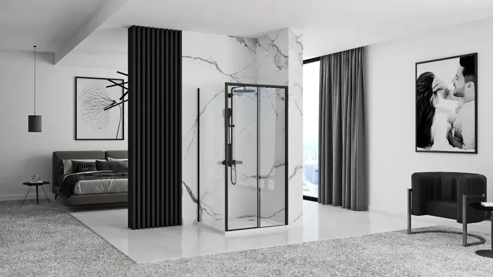 Cabina dus de colt Rapid Slide Negru 160x80cm, Rea [3]