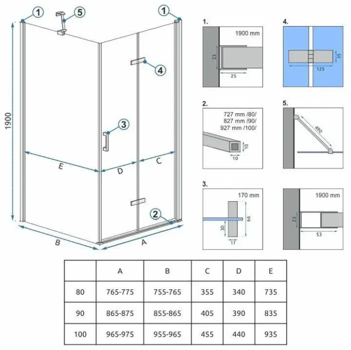 Cabina dus Molier Crom 100x90cm, Rea [5]
