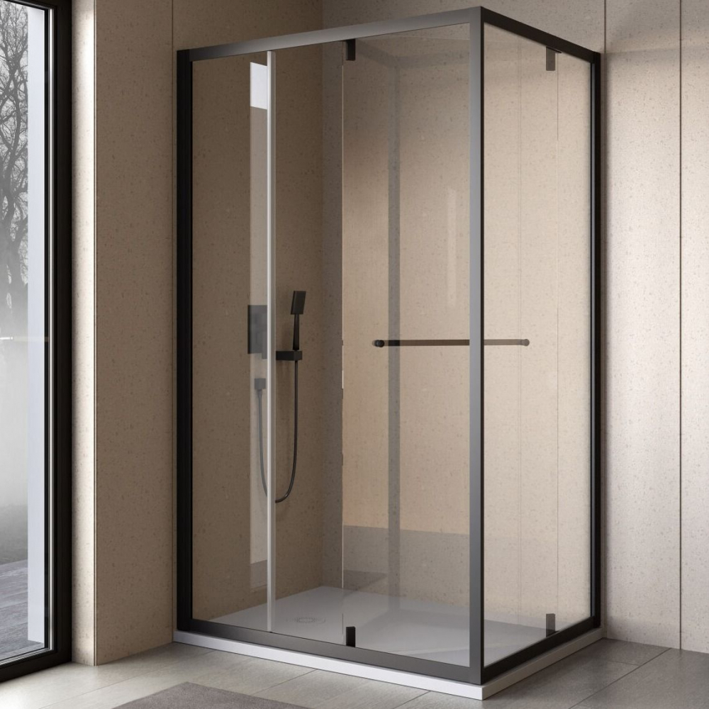 Cabina dus patrata cu usa glisanta rotativa KolpaSan Stellar DW 120x80 cm, negru mat [1]