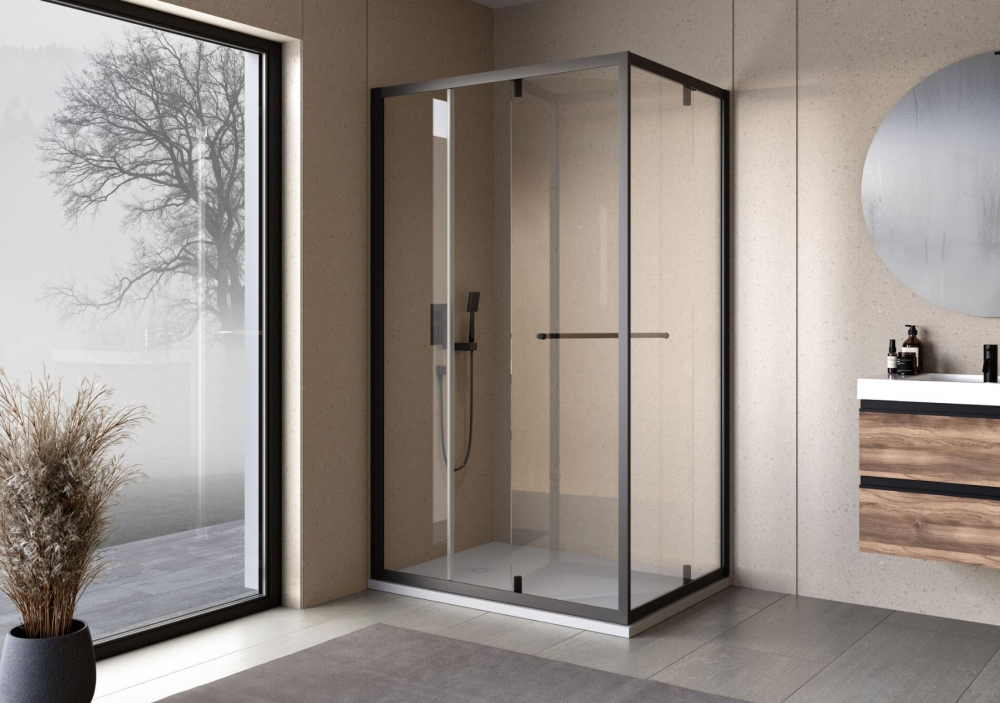 Cabina dus patrata cu usa glisanta rotativa KolpaSan Stellar DW 120x80 cm, negru mat [4]