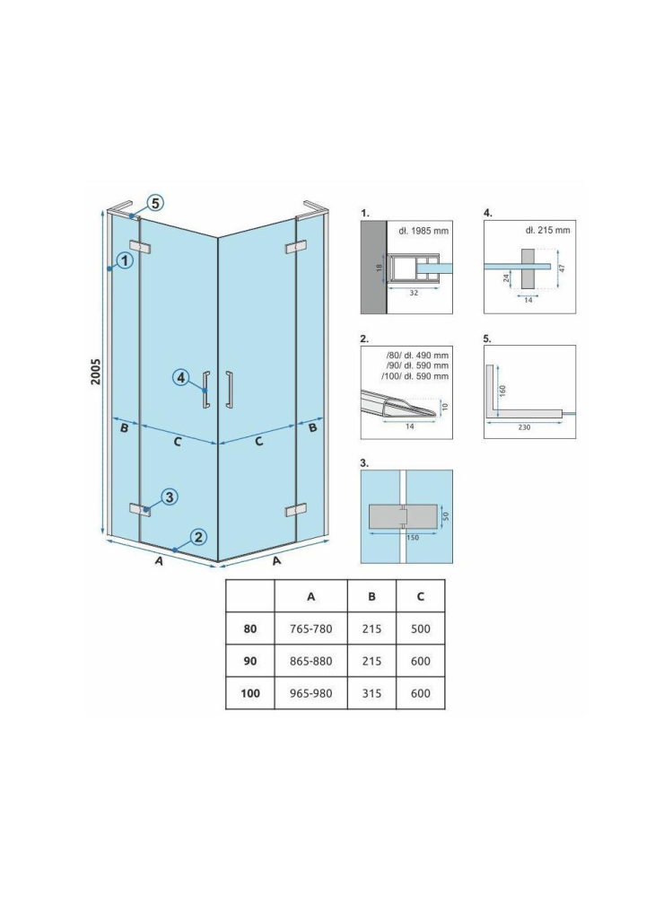 Cabina dus REA Hugo Double 90x90 cm negru [8]
