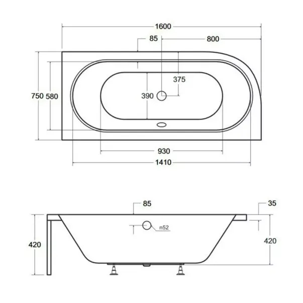 Cada asimetrica Besco Avita 160x75 cm alb lucios cu montaj dreapta [3]