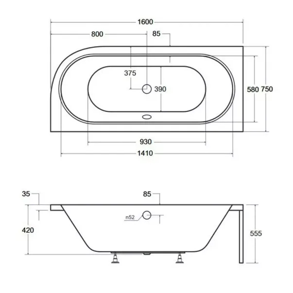 Cada asimetrica Besco Avita 160x75 cm alb lucios cu montaj stanga [3]