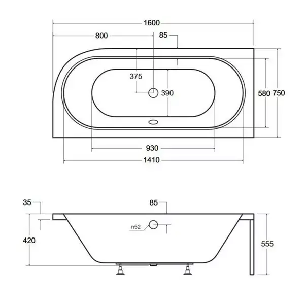 Cada asimetrica Besco Avita 160x75 cm alb lucios cu montaj stanga [3]
