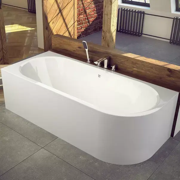 Cada asimetrica Besco Avita 160x75 cm alb lucios cu montaj stanga [2]