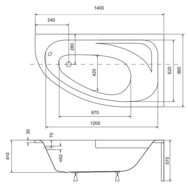 Cada asimetrica Besco Cornea 140x80 cm montaj dreapta [2]