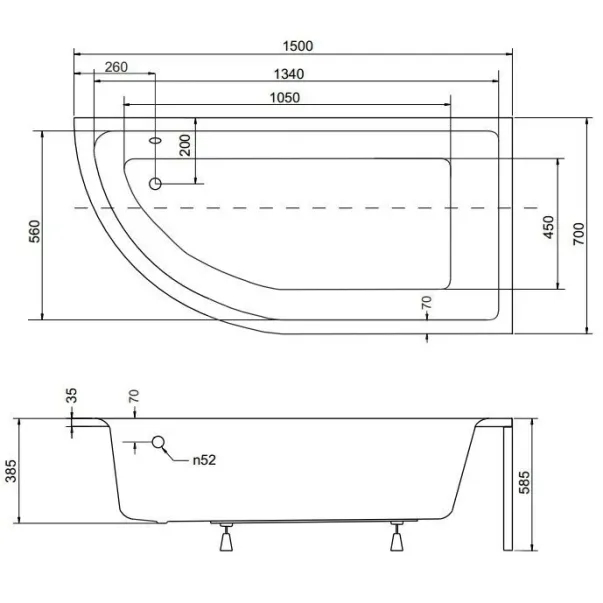 Cada asimetrica Besco Praktika 150x70 cm montaj dreapta [4]